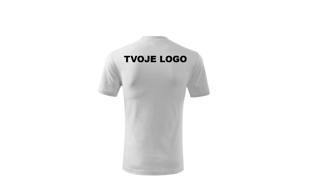 Biele tričko s vlastnou potlačou vhodné pre firmy a merch